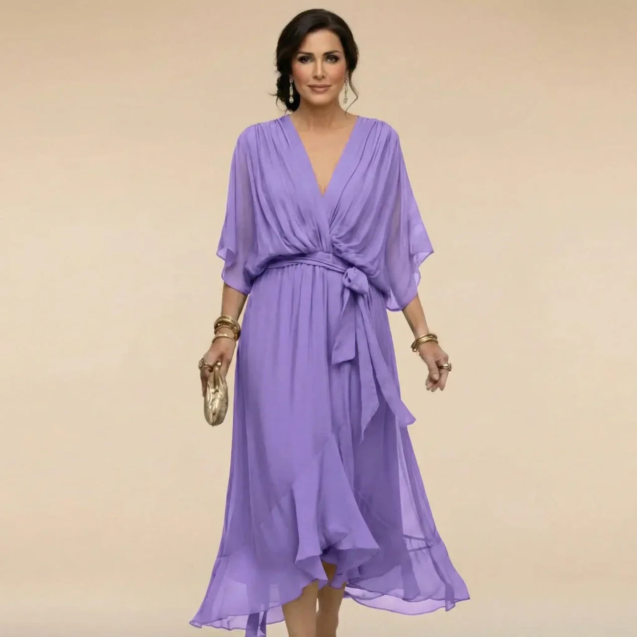 MARTA™ | VESTIDO DE CHIFFON CON ESCOTE EN V