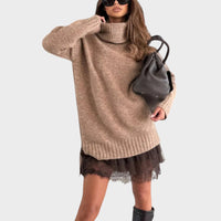 Jersey Beige y Vestido Marrón