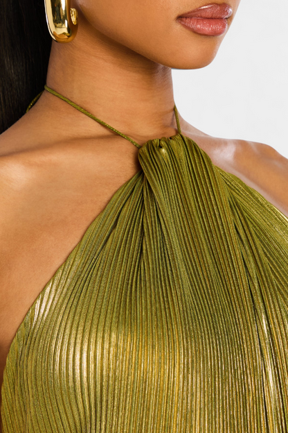 Emma | Vestido halter de espalda descubierta metálico