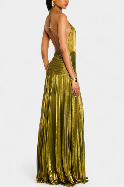 Emma | Vestido halter de espalda descubierta metálico