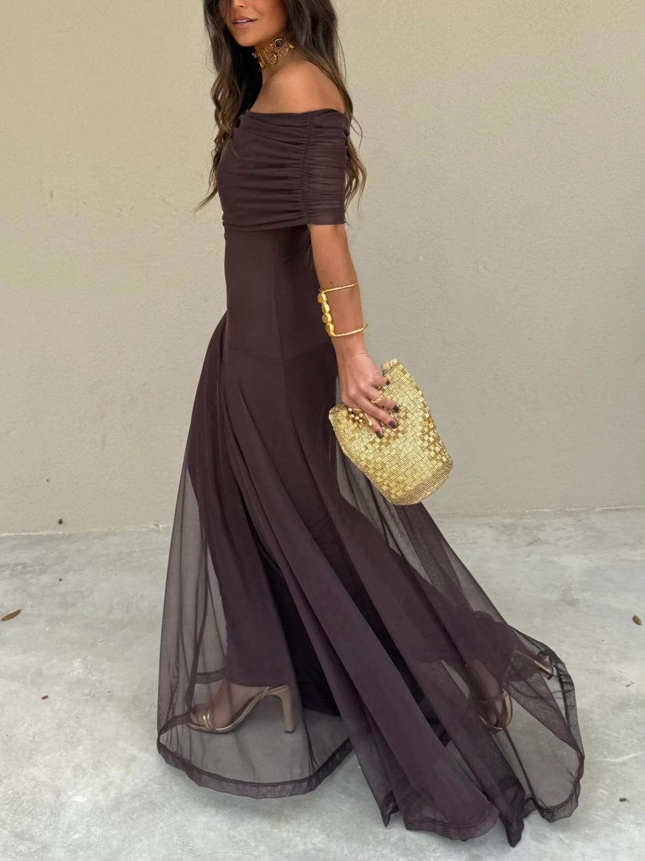 INÉS™ | VESTIDO LARGO DE MALLA ASIMÉTRICO