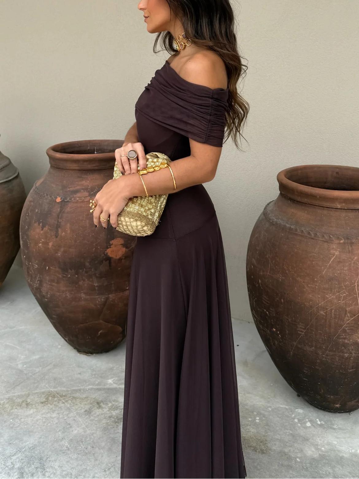 INÉS™ | VESTIDO LARGO DE MALLA ASIMÉTRICO