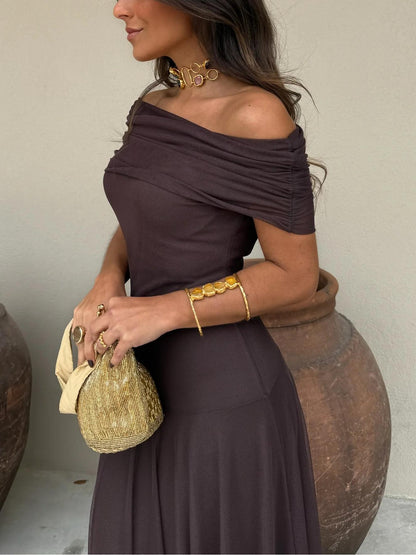 INÉS™ | VESTIDO LARGO DE MALLA ASIMÉTRICO