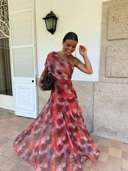 INÉS™ | VESTIDO LARGO DE MALLA ASIMÉTRICO