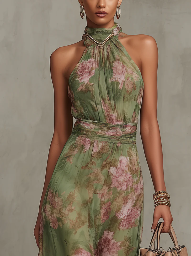 Livia | Vestido Maxi de Escote Halter Floral