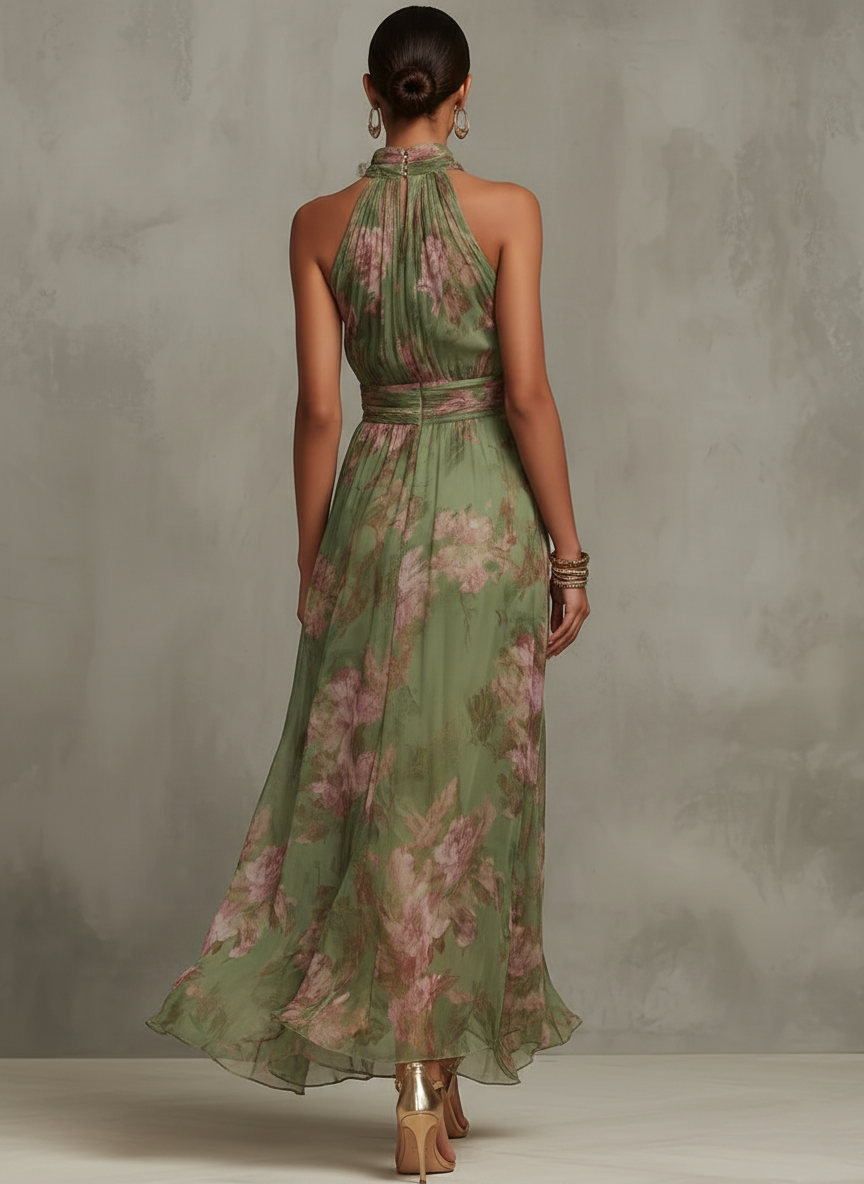 Livia | Vestido Maxi de Escote Halter Floral