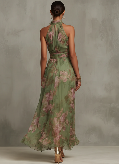 Livia | Vestido Maxi de Escote Halter Floral